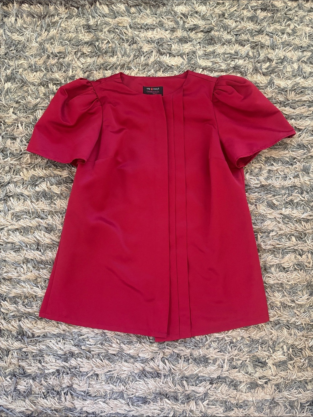 Giambattista Valli Red Satin Puff Sleeve Blouse NWOT Size XS